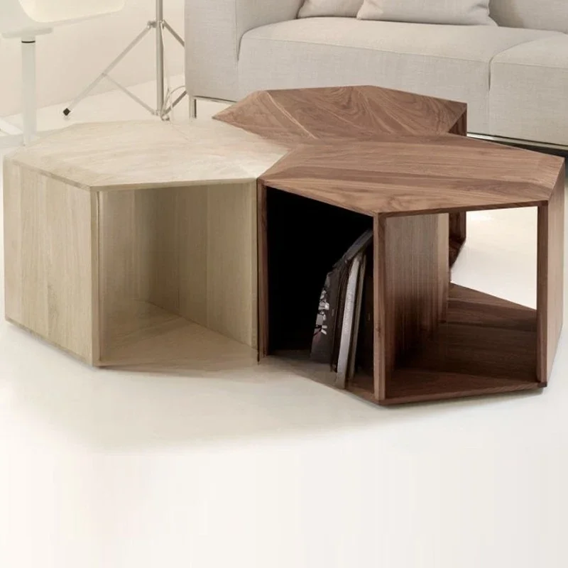 All solid wood hexagonal side table living room coffee table Nordic modern simple combination