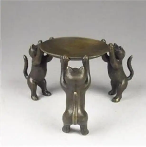 

Copper Satue Chinese Bronze Plate Cats Animal 3 Cat oil lamp Candle Holder Candlestick statue