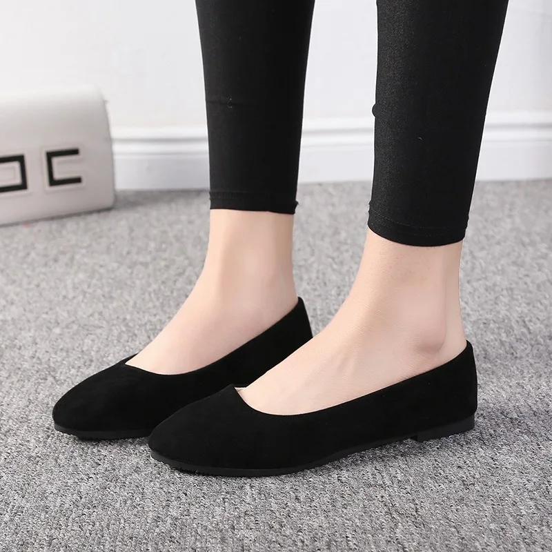 Woman Casual Round Toe Cute Flats Flock Mocasines Ballerina Church Flats Female Suede Elegant Soft Sole Mom Blue Green Red Shoes