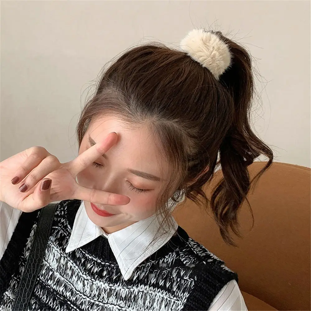 Fashion Hair Bobbles Faux Rabbit Fur Hair Accessories Pom Pom Hair Tie Ponytail Holders Fur Hair Scrunchies Elastic  Hair Bands