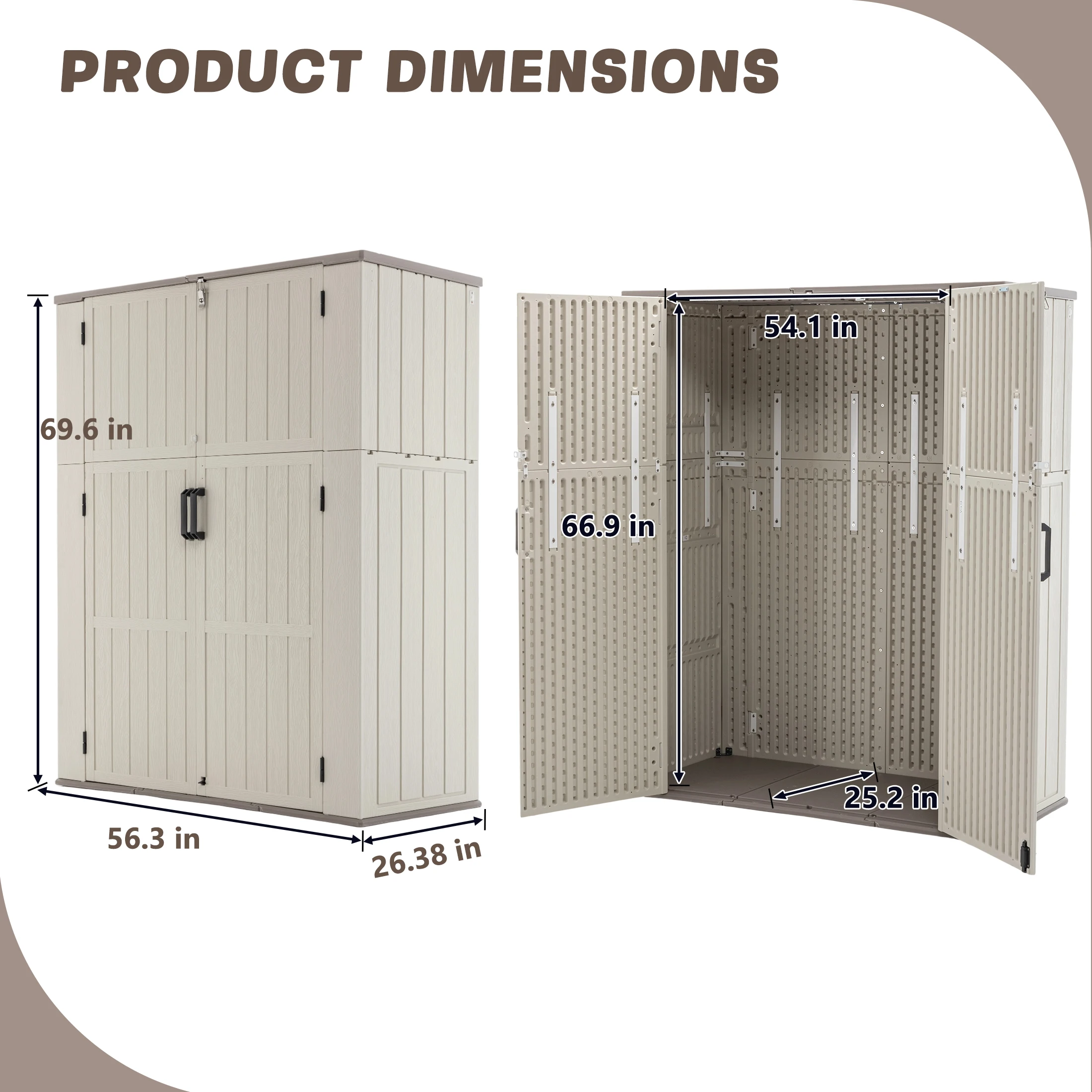 Resin Outdoor Storage Cabinet Double Tier No Shelves Large Open Interior Waterproof Lockable All Weather Patio Garden Pool Tool Storage Shed