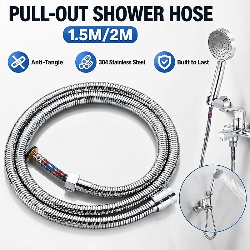1.5M/2M Stainless Steel Braided Shower Hose High Pressure Explosion-Proof Flexible Water Pipe Universal Bathroom Handheld Shower