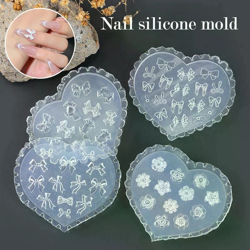 /Kuz/1Pcs Silicone Nail Mold Heart Shaped Butterfly Bow Flower 3D Nail Template Nail Art Decorations Nail Art Mold Manicure Too