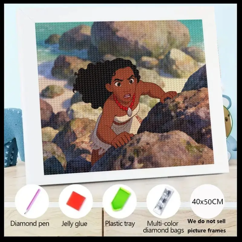 

1PC DIY 5D Full Drill Disney Moana Diamond Painting Kit, Cartoon Princess Adventure Crystal Rhinestone Gem Art, 40x50CM Sparkle