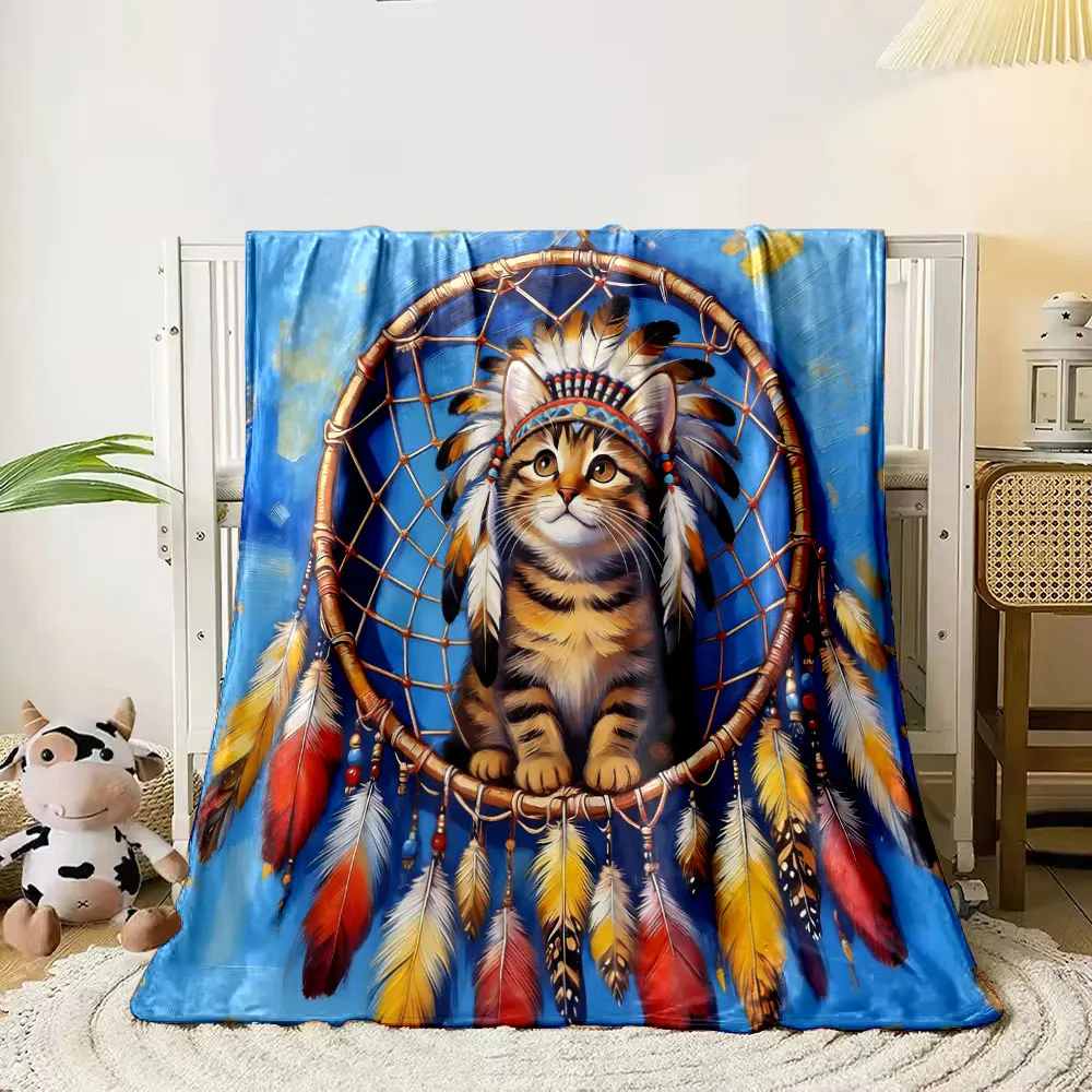 

Multi-Sizes Cat Dreamcatcher Print Blanket Home Travel Camping for Adults and Kids Luxury Gifts Suitable for All Seasons.