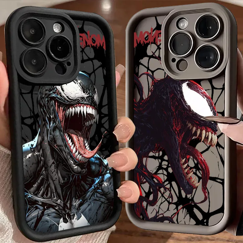 

Terrifying Marvels Venom Soft Silicone Case For iPhone 17 11 15 16 13 Pro Max 14 Plus 12 16 Pro 16E 17AIR Shockproof Phone Cover
