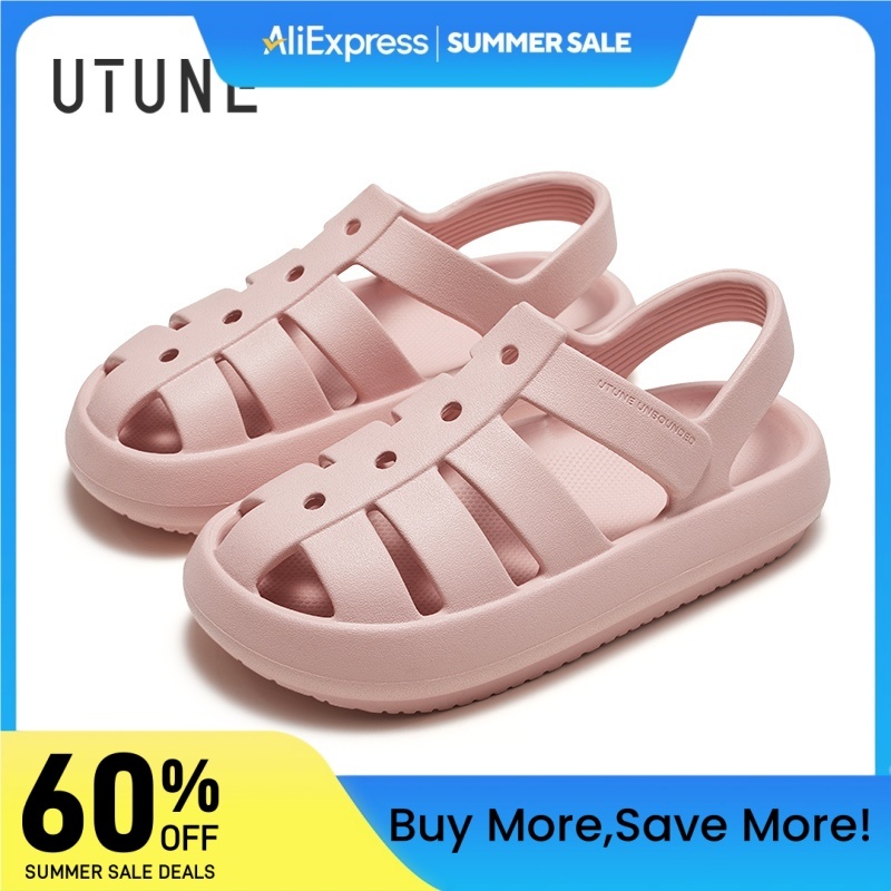  UTUNE Pink Breathable Couple Summer Roman Sandals Thick Padded Anti slip Outdoor Beach Stylish and Comfortable Roman Sandals 