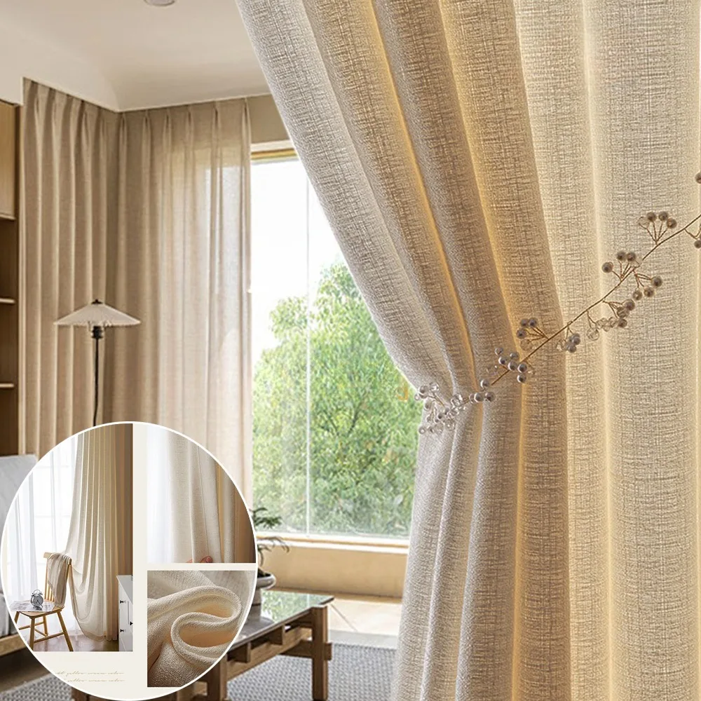 Linen Curtain Panel Modern Sample Linen Curtain with Solid Color Window Blackout Curtain for Living Room Bedroom Hotel 대나무블라인드