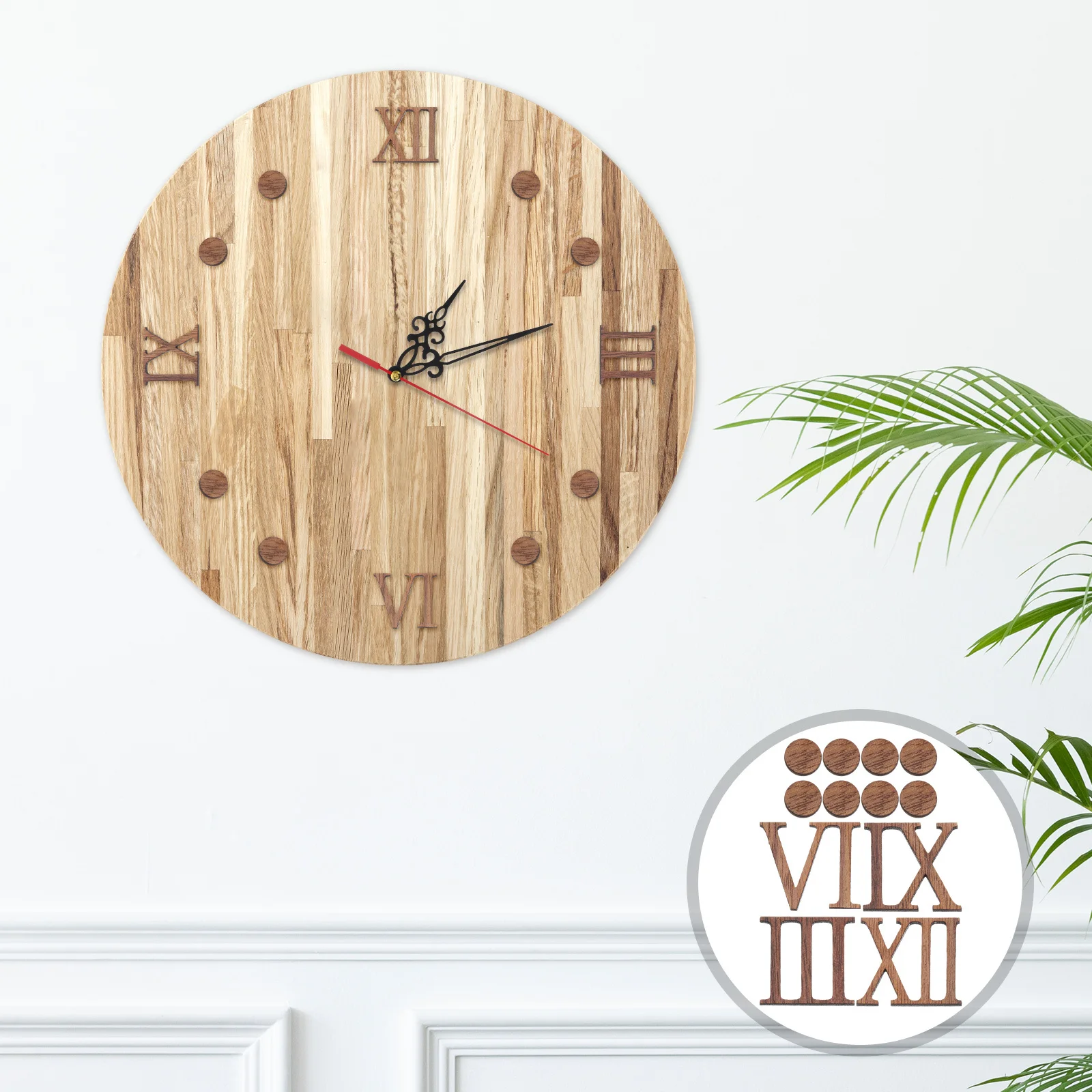 

DIY Large Frameless Wall Clock Roman Numerals Wooden Minimalist Modern Living Room Bedroom Office Clock Numbers Kit Easy Install