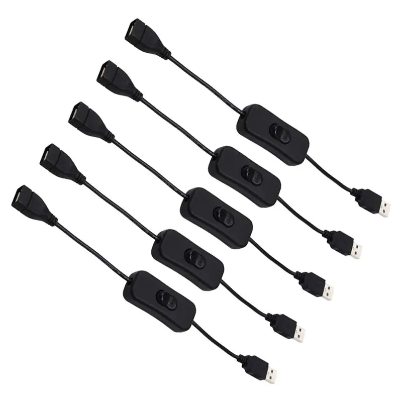 【Power Supply】 5Pc 28CM USB Cable Male To Female with ON/OFF Extension Toggle for USB Lamp USB Fan Power Supply Line Black