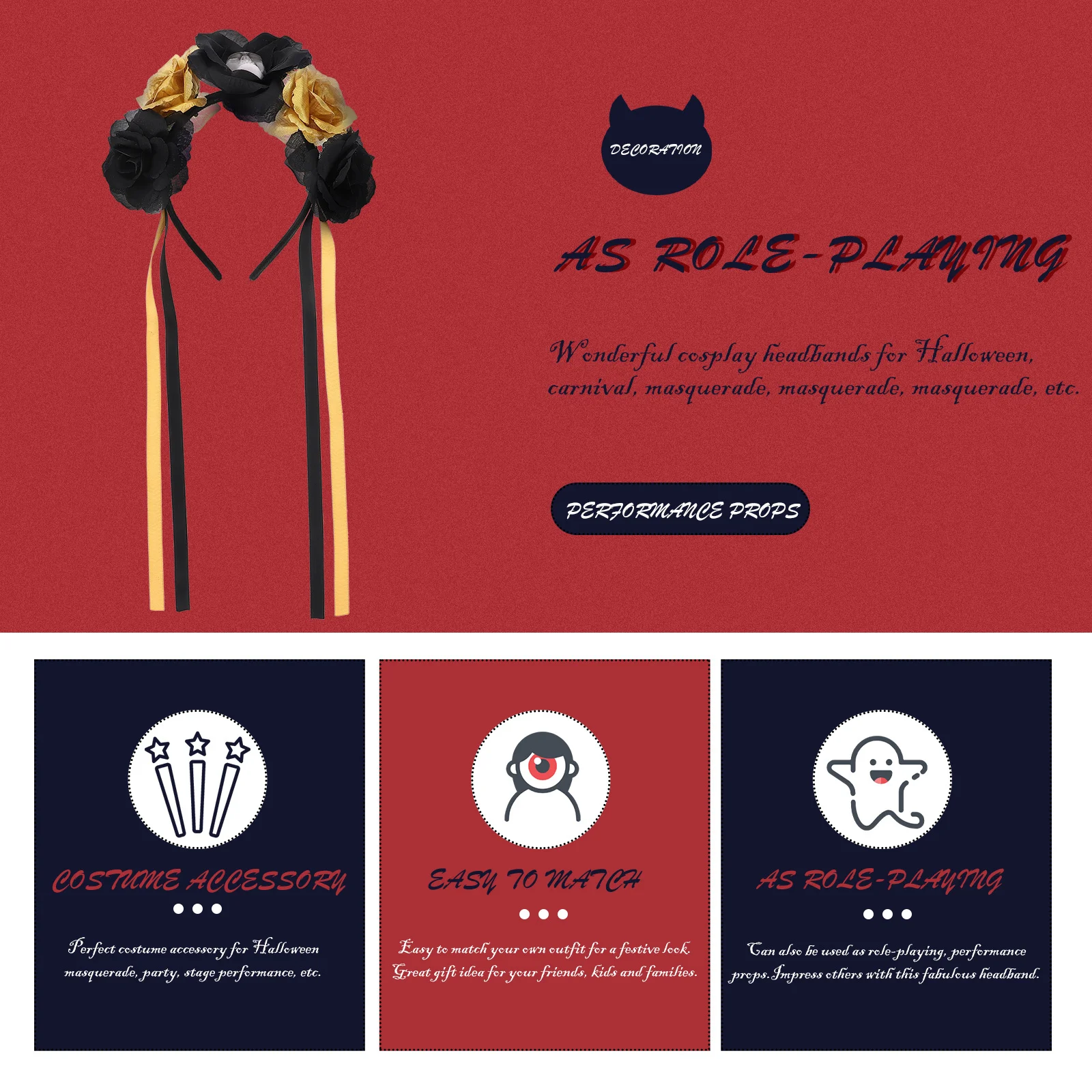 غطاء رأس على شكل زهرة جمجمة لجميع القديسين وعيد الموتى، عصابة رأس مبتكرة خفيفة الوزن للحفلات، ديكور للشعر، زي تنكري #3