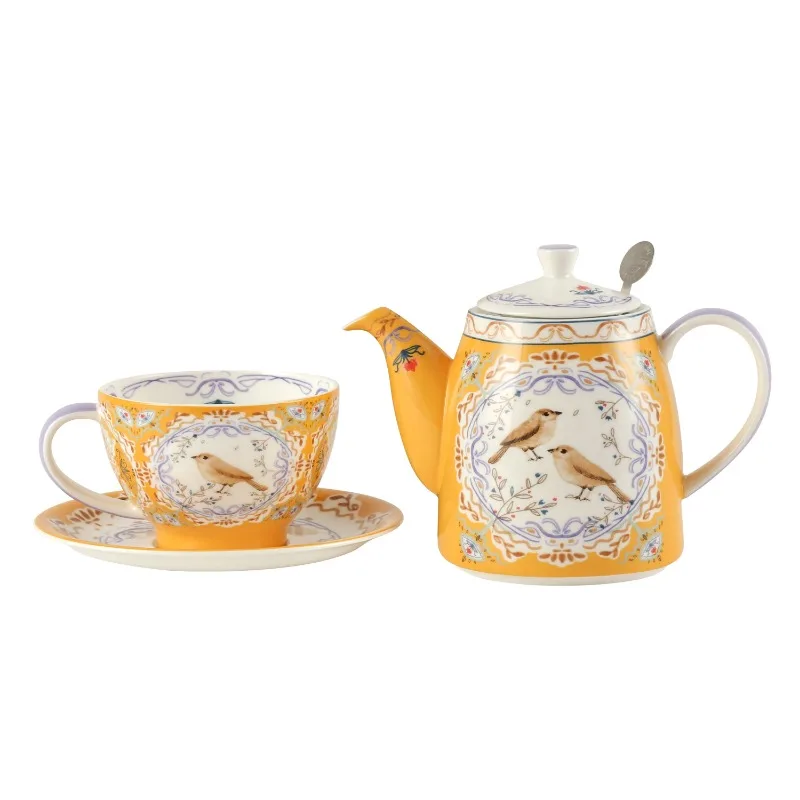 

London Pottery 500ML bird ceramic tea pot with infuser tea maker bone china teapot cups and saucers with strainer