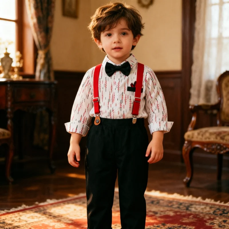 Baby Boys Suit British Style Gentleman 2PCS Suspender Outfit 1st Birthday Wedding Party Formal Dress Pageboy Performance Clothes