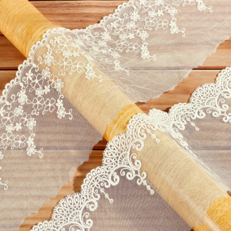 Flower Supplies - Beige Flower Embroidered Lace Trim Ribbon