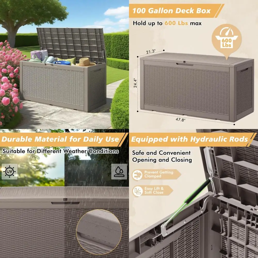 صندوق تخزين راتينج خارجي مقاوم للماء لأثاث الفناء وأدوات الحدائق ومستلزمات حمام السباحة - متين ومقاوم للأشعة فوق البنفسجية ومقاوم للعوامل الجوية