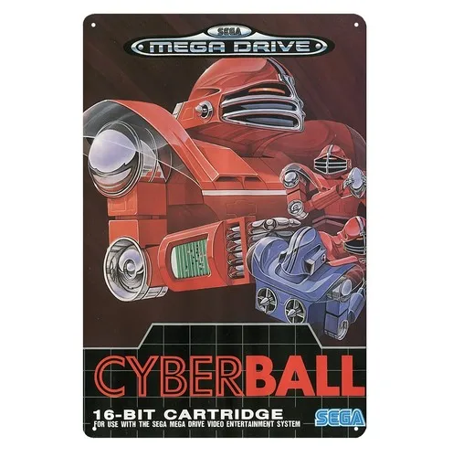 Placa de Metal Decorativa Cyber Ball Mega Drive Retro Video Game 20*30cm - Alumínio