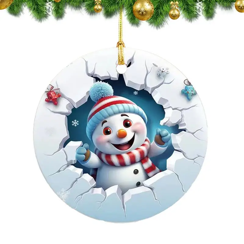 Santa Ornament For Christmas Tree Break Through Acrylic Fantasy Christmas Wall Decor 2D Creative Window Ornaments For Holiday