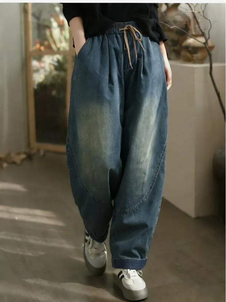 

Джинсы женские из хлопкового денима, свободные, стройнящие, новые, простые, повседневные, универсальные, с эластичным поясом, длина 7/8, брюки-харлан, с эффектом похудения