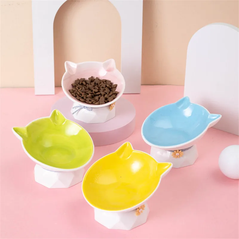 Cute Ceramic Cat Pet Bowls Puppy Food Bowl Non-slip Water Tilt Feeder Dish Tableware Pet Feeding Bowl Pet Supplies