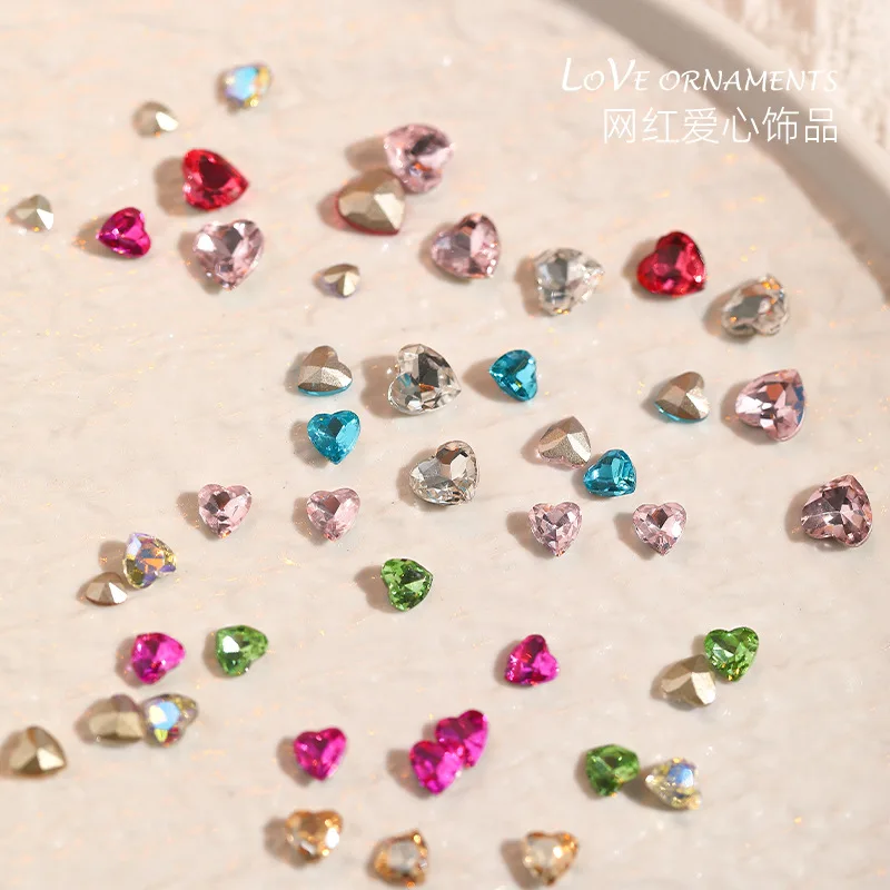 30/100Pcs Heart Pointed Bottom Nail Art Rhinestone Flash High Quality Glass Crystal Stone 3D Manicure DIY Decoration Accessories