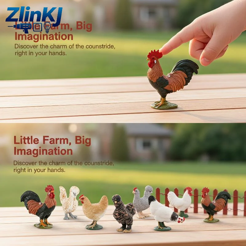 Solid Lifelike Rooster, Hen, And Chick Animal Models, Suitable For Home Decoration And Children's Toys.