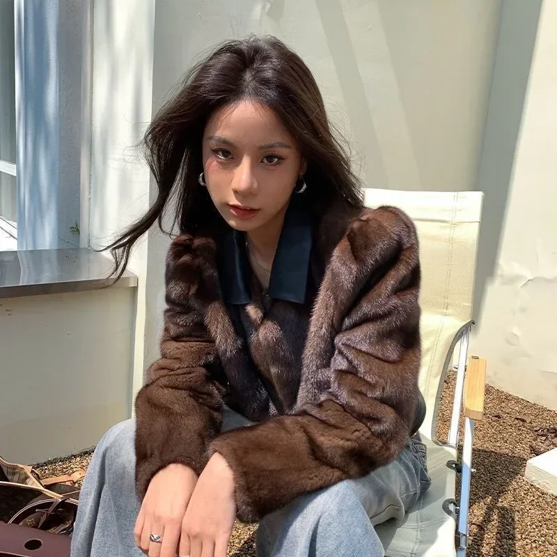 Women's Short Temperamental Imitation Mink-Like Fur Coat Female Fashion Monochromatic Casual Versatile Outerwear Autumn Winter