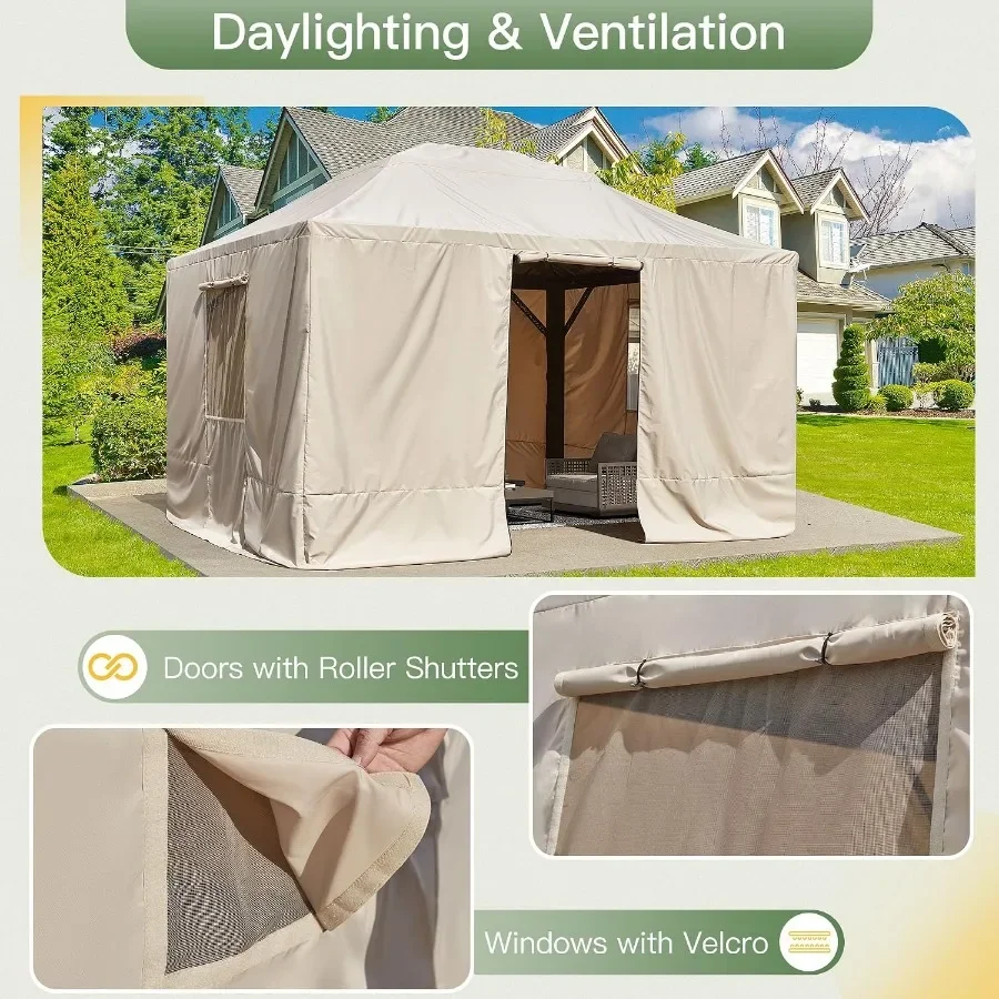 Winter Gazebo Cover for 10×13 Hardtop Gazebo, Accessories for All Seasons, with Mesh Screens and Doors and Windows