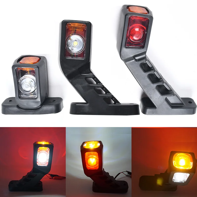 Pop New 2pcs 3Faces White Red Yellow 12/24V LED Side Marker Light Tail Light For Trailer Truck Van Lorry Indicator Lamp Truck