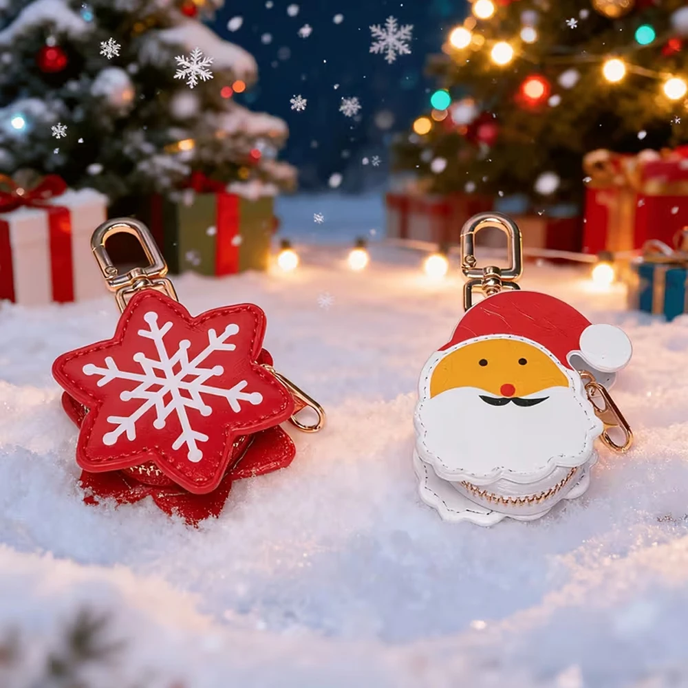 Christmas and Halloween Mini Zipper Wallet with Keychain, Cute Santa Claus, Snowflake, Pumpkin, Spider Web Design, Women's Coin Purse, Small Capacity Mini Coin Wallet, Can Hold Coins and Earbuds, Women's Portable Holiday Gift Wallet, Daily Travel Bag Charm