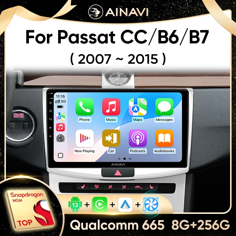 

Автомобильная стереосистема Ainavi для Volkswagen VW Passat B6 B7 CC 2007-2015, мультимедийный плеер, беспроводной Carplay, Android, авто, сенсорный экран