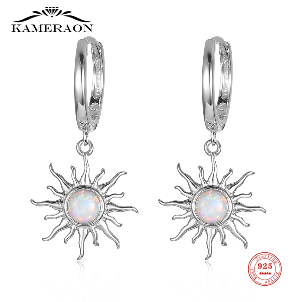 Kameraon 100% 925 Echte Sterling Zilveren Zon Ontwerp Met Opal Stone Oorringen Gift Voor Meisjes Vriend Kid Dame Fijne sieraden 2022