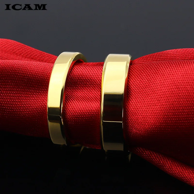 ICAM High quality 4mm/6mm Wholesale Simple Ring Fashion Rose Gold Ring Men\'s and Women\'s Exclusive Couple Wedding Ring