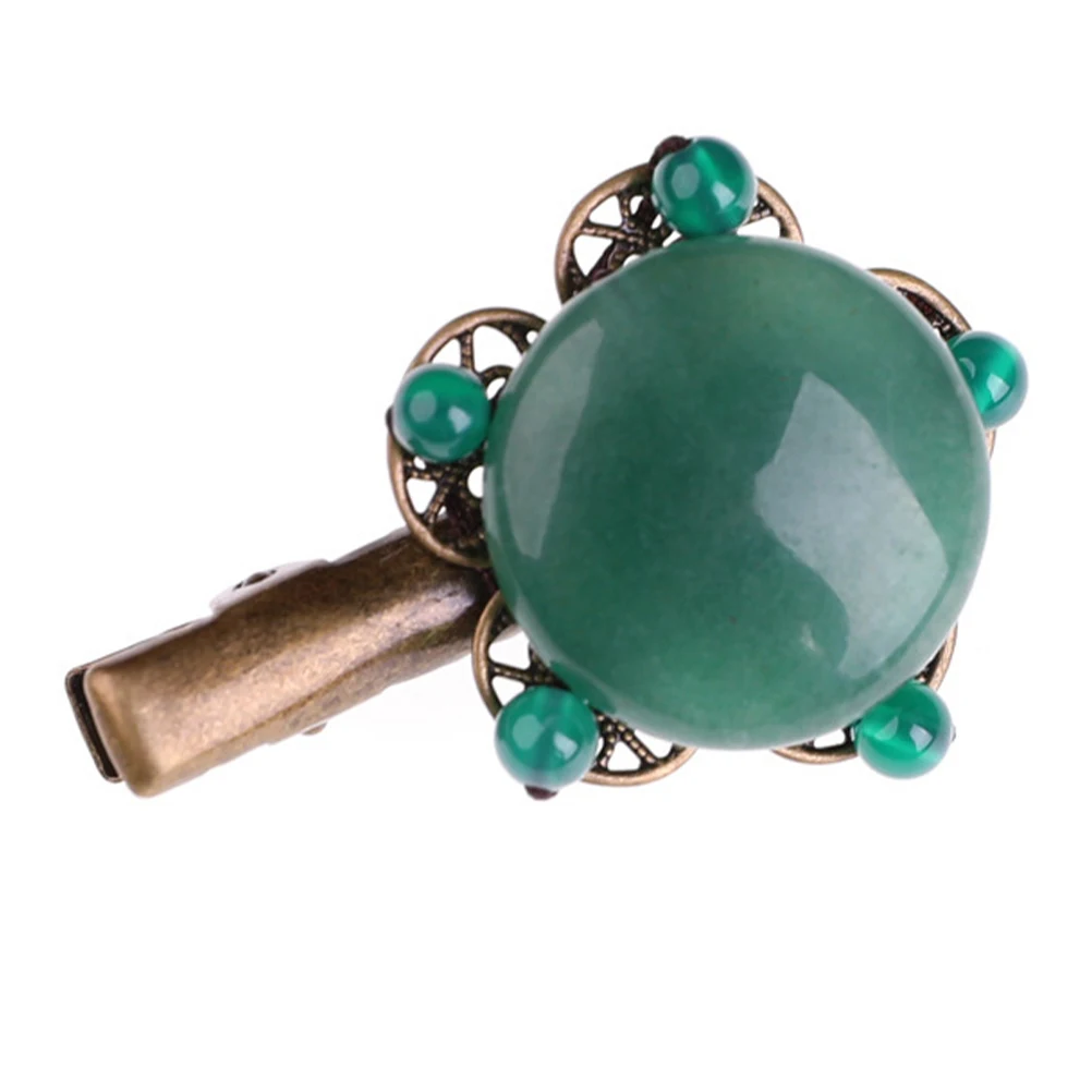

Copper Clip Green Agate Jade Beads Hanfu Wedding Smooth Surface Vintage Hair Accessories Decorative Ponytail Clips Women Hair