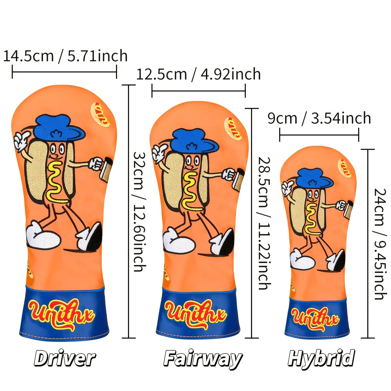 1pc/4pcs Hot Dog Golf Club Head Cover|Orange Protective Cover for Driver, Fairway, Hybrid - Durable Sports Accessory for Golfers view 6