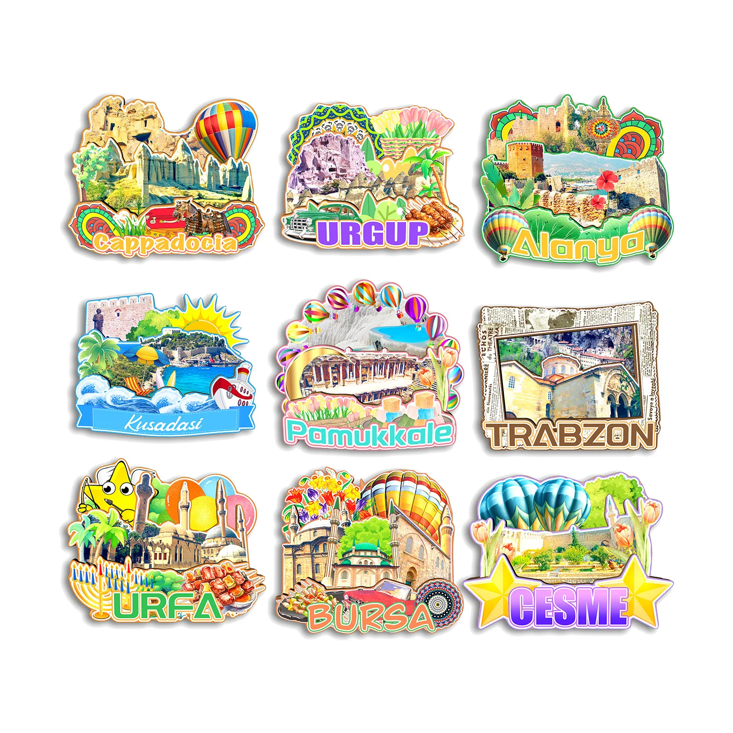 

Cesme Bursa Urfa Trabzon Kusadasi Alanya Urgup Cappadocia Pamukkale Turkey Fridge Magnet Travel Souvenir Gift