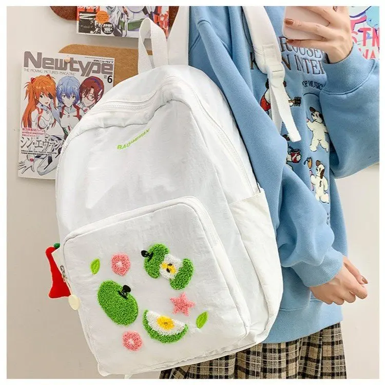 

Cartoon Small Women Backpacks Casual Nylon Dopamine Plaid Mochilas Para Mujer Girls Commute Multi Pockets Bag Female