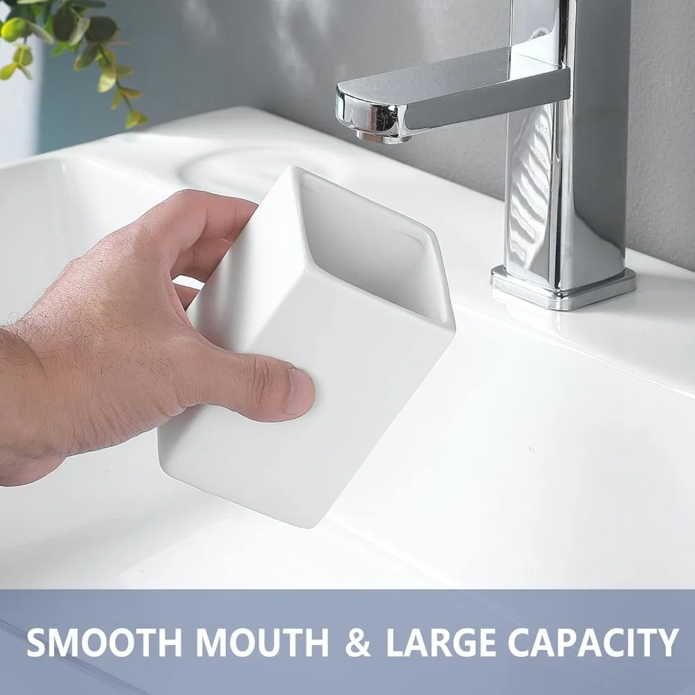 Portaspazzolino per bagni - Set porta dentifricio quadrato in ceramica da 2 tazze, bicchieri da bagno quadrati bianchi