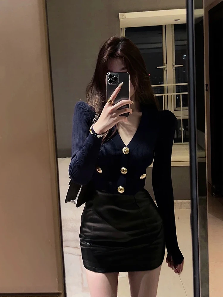 

plus Size Sexy V-Neck Knitted Top High Waist Bodycon Skirt Two Piece Set for Women Autumn Fashion Casual Korean Style