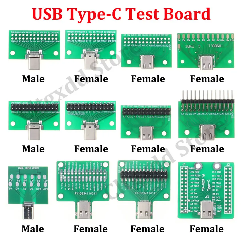 Cltgxdd USB Type-C 24 Pin 24P Male Female Socket Charging Port Connector With PCB Board USB3.1 to 2.54mm DIP Adapter Test Board