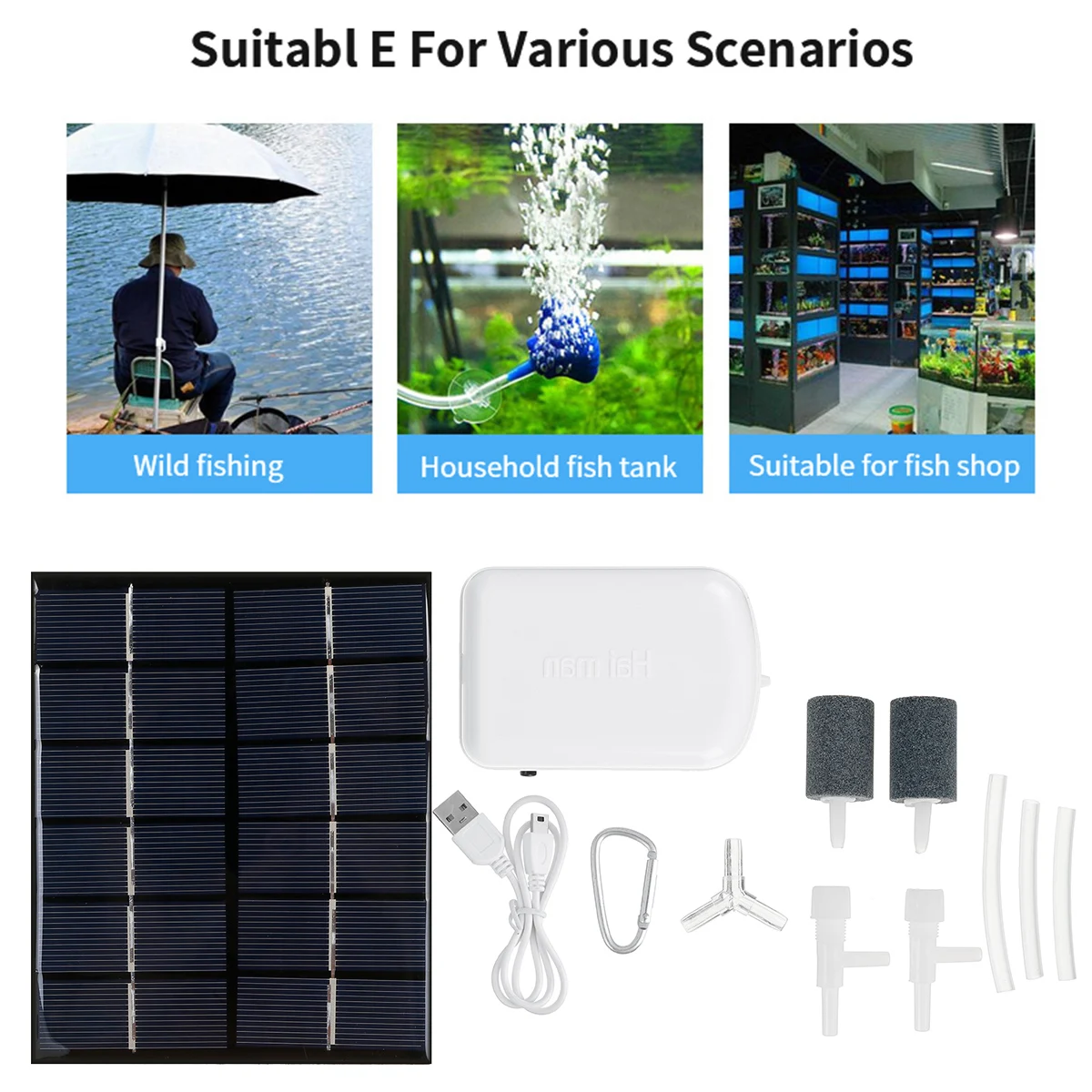 Solar Powered Oxygenator Water Oxygen Pump Pond Aerator Aquarium Air Pump Solar Panel Water Pump Garden Decor 1.6L/min