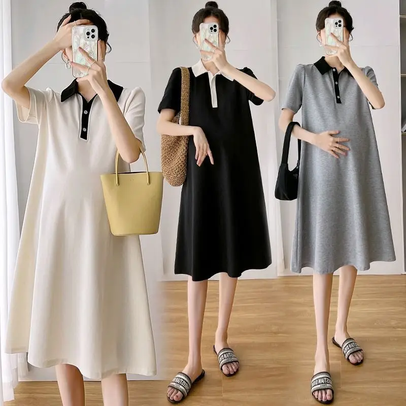 Maternity Dress Summer Short Sleeve Polo Dress Lapel Maternity Summer Short Sleeve Maternity Dresses Women Summer Dresses