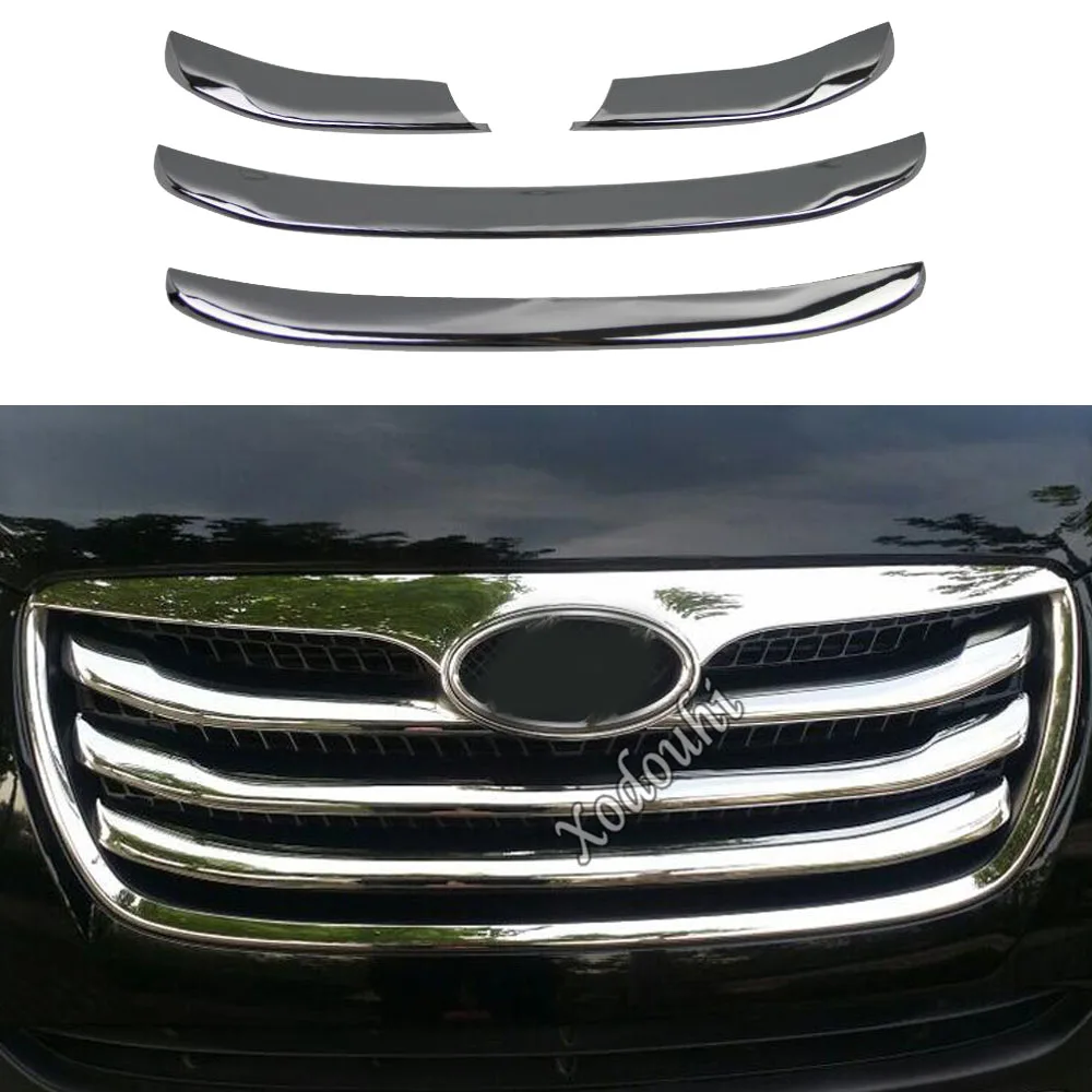 Car Cover ABS Chrome Trim Front Up Grid Grill Grille Frame Stick For Hyundai Santafe Santa Fe 2006 2007 2008 2009 2010 2011 2012