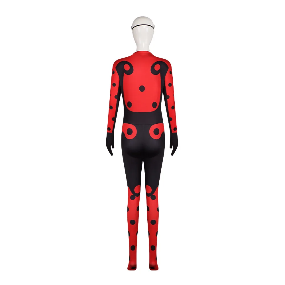 Disfraz de superhéroe S6, mono ajustado con estampado 3D de Ladybug, mono negro y rojo, Zentai, Halloween, Navidad, para niña