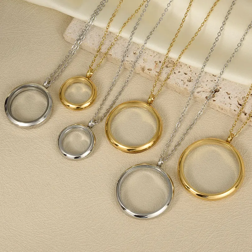 1Pc Stainless Steel Openable Glass Medaillon Coin Bezel Collar Jewelry Round Reliquary Photo Floating Locket Pendant Necklaces