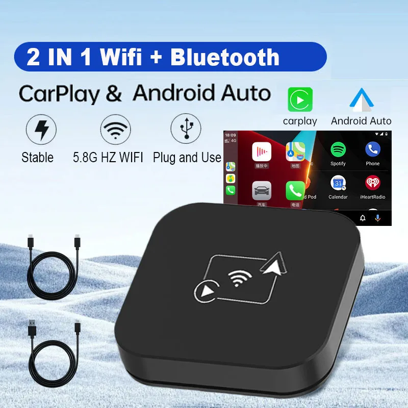 

Проводной к беспроводному адаптеру CarPlay Box Android Auto 2 в 1, USB/Type C, ключ Bluetooth, Wi-Fi, подключение OTA, обновленный