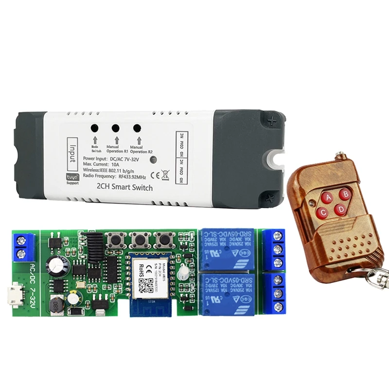 

1 Set Relay Module + RF Remote For Alexa 2 CH AC/DC 7-32V RF/APP Remote Control Smart Home