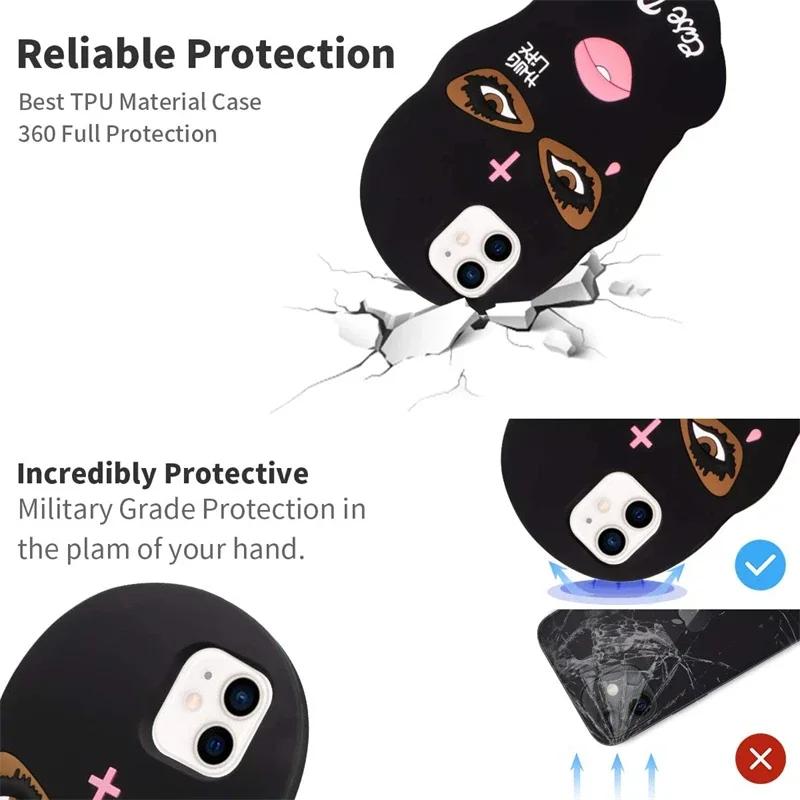 3D Cartoon Schwarze Frau Gesichtsmaske Mädchen Silikonhülle für iPhone 17 16 15 14 13 12 11 Pro Max XS XR X 17Pro 16Pro Weiche Handyhülle – Detail 4