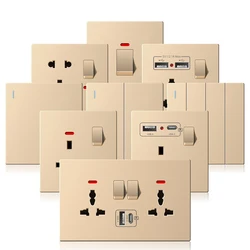 Universal 20W Socket Smart Quick charge USB Type-c Dual 3pin Wall power outlet,UK 13A Electrical Socket,2Way Light Switch Panel
