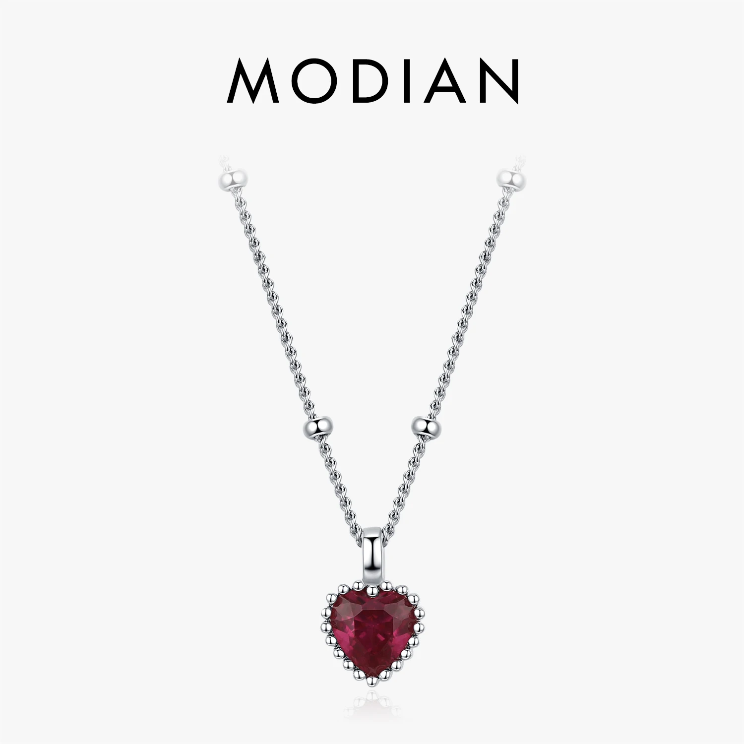 MODIAN 925 Sterling Silver Vintage Sparkle Red Heart Cut Pendant Necklace for Women Fine Jewelry Party Anniversary Gifts