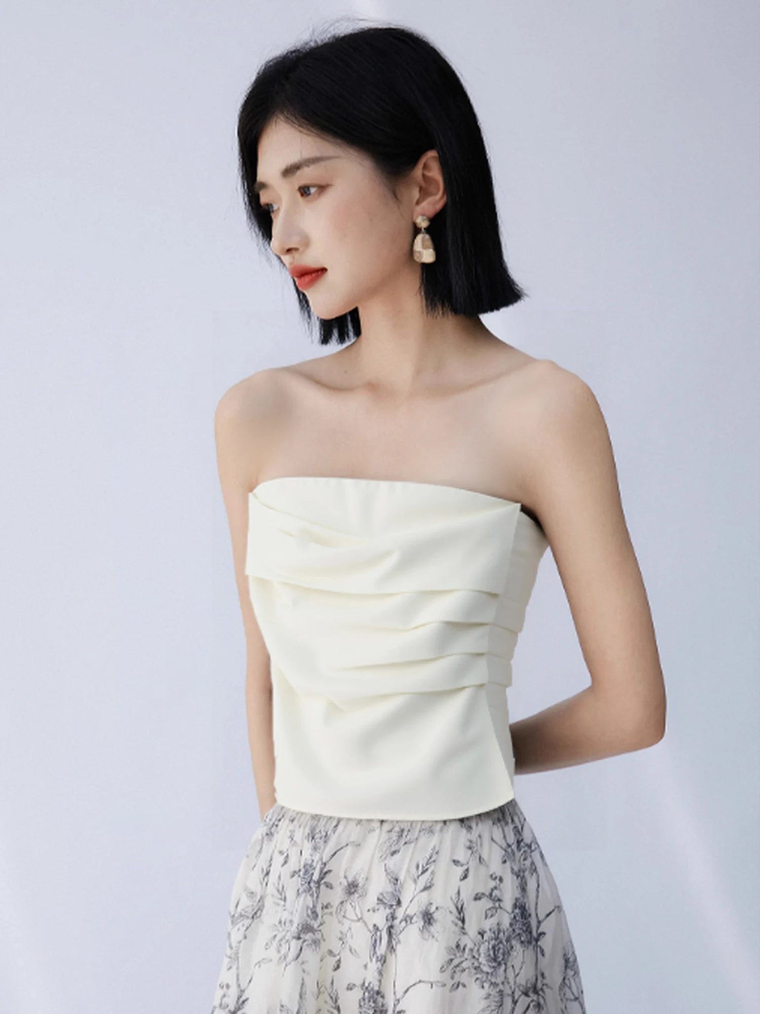 

Summer Design Linen Comfortable Slimming Tube Top Vest Women's Drapey Skirt Set Asymmetrical Slim Fit ort Length Color